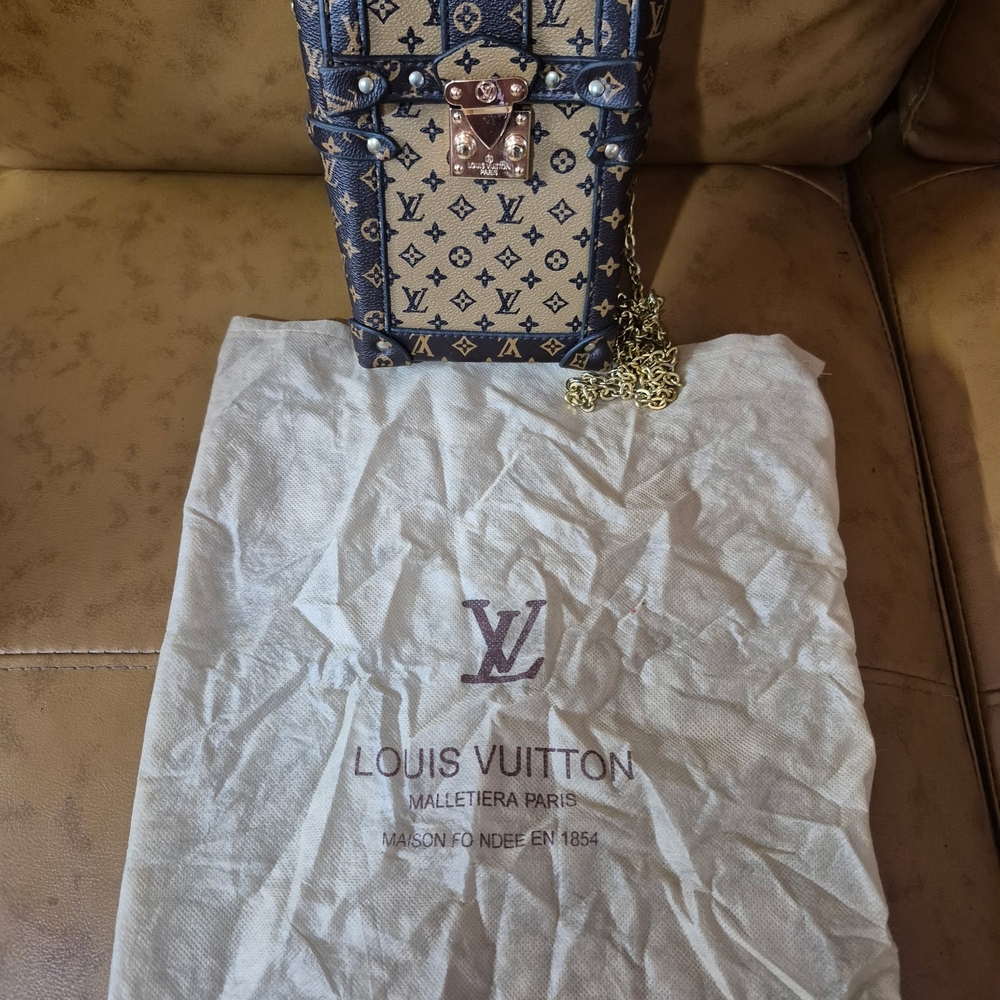 Louis Vuitton Monogram Trunk Crossbody Bag in Navy & Beige